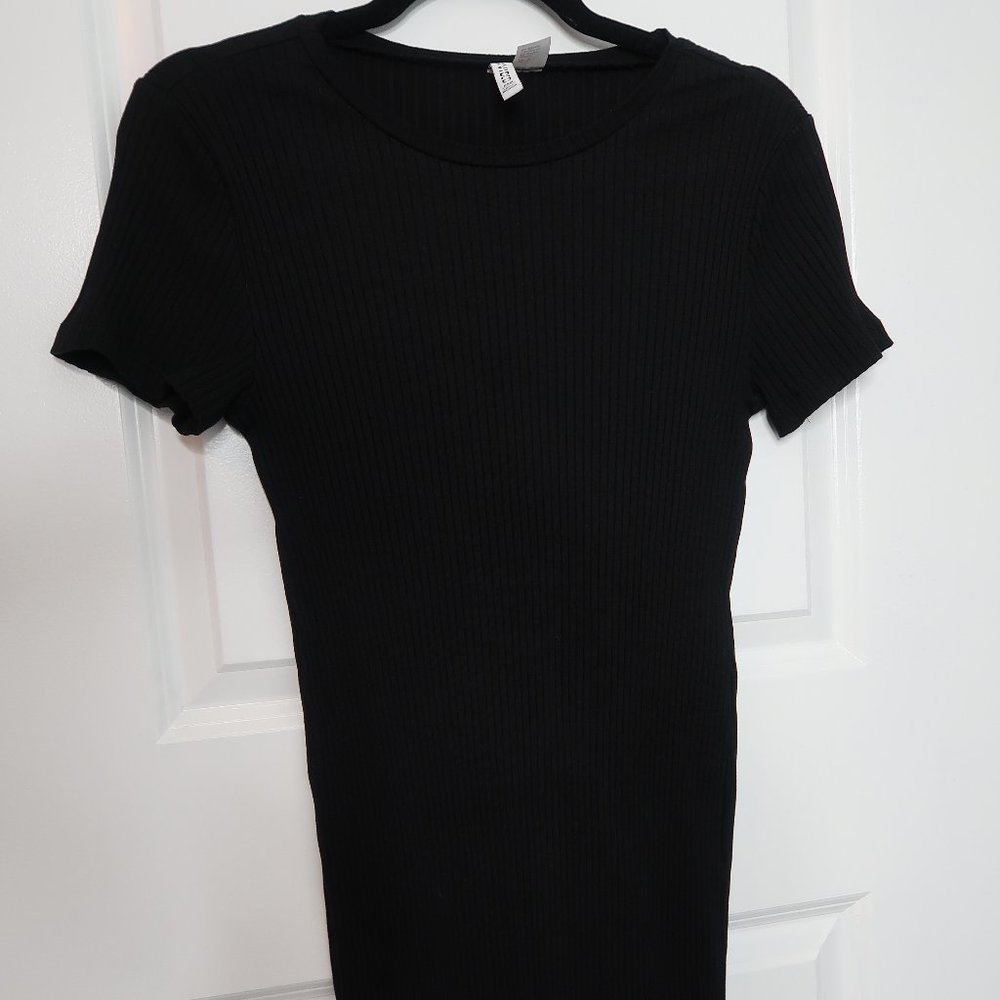 H&M Black Ribbed Mini T-Shirt Dress